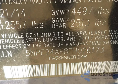 2015 Hyundai Sonata Se z USA, uszkodzony, nr VIN 5NPE24AF8FH026173